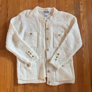 Western Collection Cream Bouclé Cardigan with Gold Buttons
